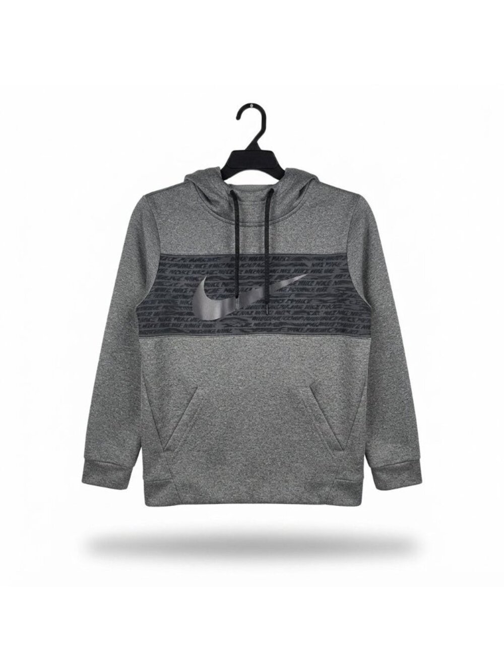 Men's Nike Gray Black Swoosh Dri-FIT Graphic Pullover Hoodie Sweatshirt Size M